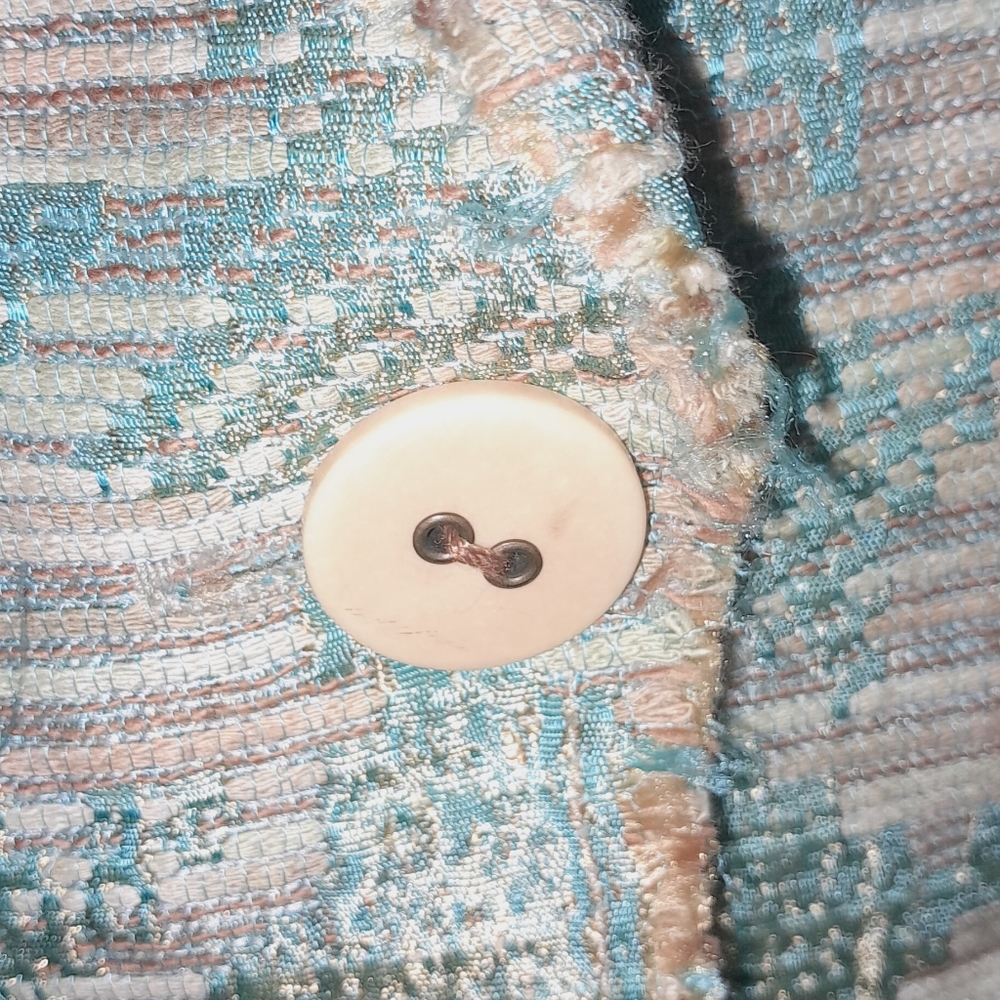 Isbell Ladies Designer Suit Jacket / Neutrals with Turquoise Accent / Boutique L - Picture 7 of 7